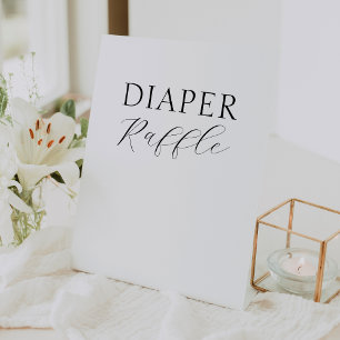 White Simple Minimalist Baby Shower Diaper Raffle Pedestal Sign