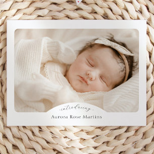 White Simple Minimalist Photo Birth Announcement