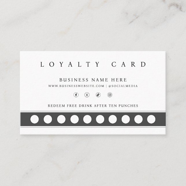 White Simple Minimalist Punch Style Reward Program Loyalty Card (Front)