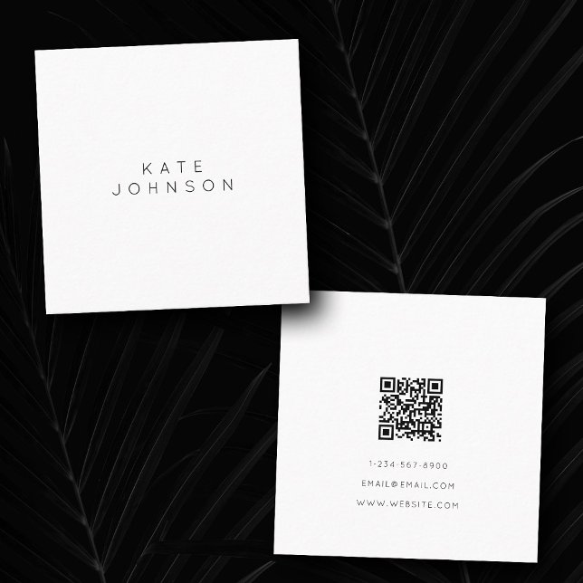 White Simple Minimalist QR Code Square Business Card (Creator Uploaded)