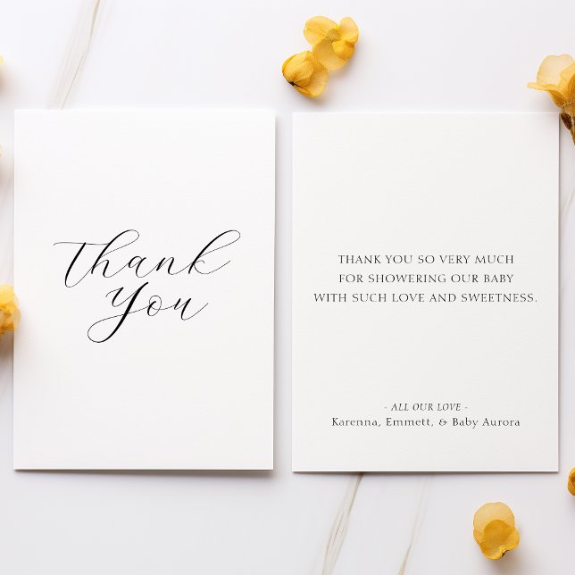 White Simple Minimalist Script Baby Shower Thank You Card (Creator Uploaded)