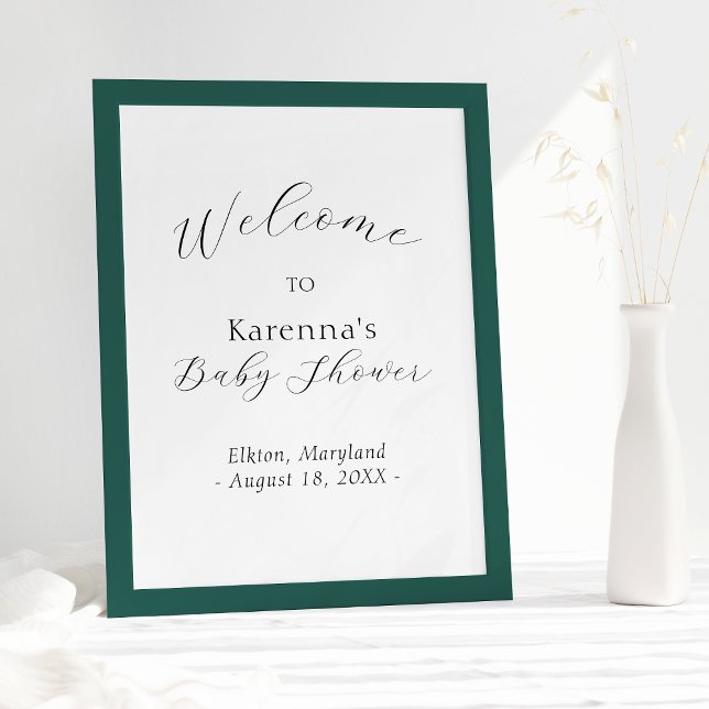 White Simple Minimalist Script Baby Shower Welcome Poster (Creator Uploaded)