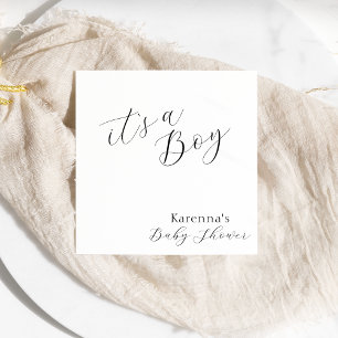 White Simple Minimalist Script Boy Baby Shower Napkin