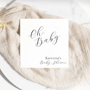 White Simple Minimalist Script Oh Baby Shower Napkin