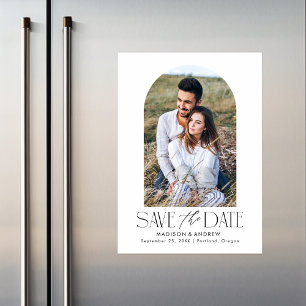 White Simple Modern Arch Photo Save the Date Magnetic Invitation