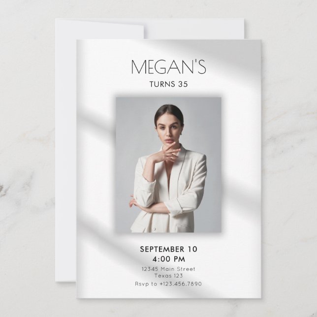 White simple modern elegant photo birthday  invitation (Front)