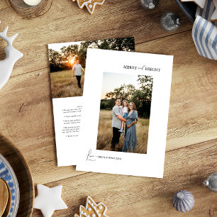 White Simple Modern Merry and Bright Photo Holiday Card