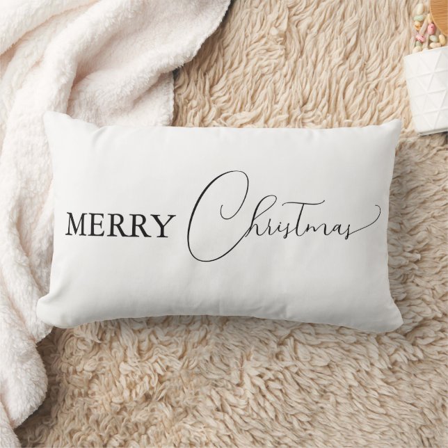 White Simple Modern Merry Christmas Custom Lumbar Cushion (Blanket)