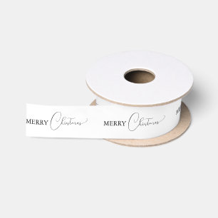 White SImple Modern Merry Christmas Holiday Satin Ribbon