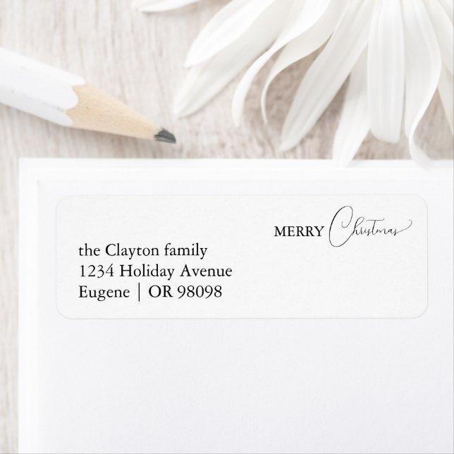 White Simple Modern Merry Christmas Return Address Label (Insitu)