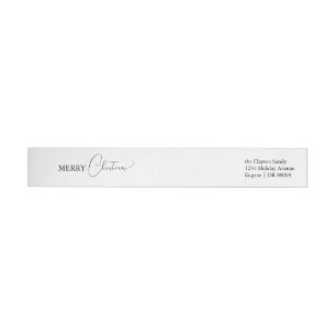 White Simple Modern Merry Christmas Return Address Wrap Around Label