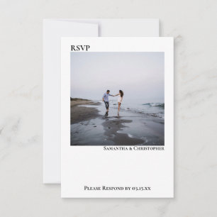 White Simple Modern Minimalist Photo Wedding RSVP Card
