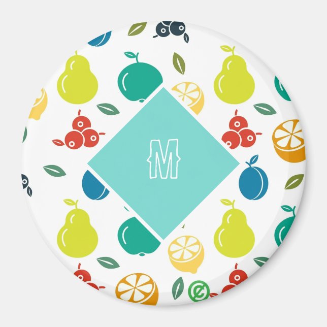 White Simple Monogram Fruits Magnet (Front)