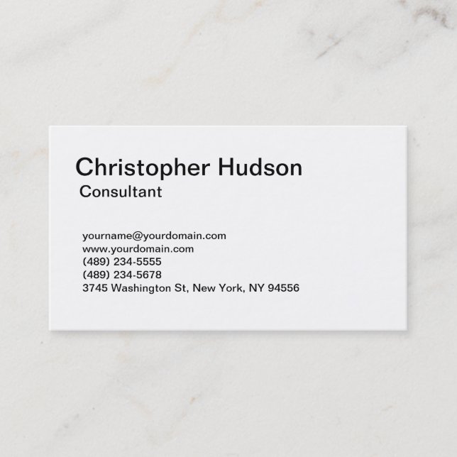 White Simple Plain Consultant Business Card (Front)