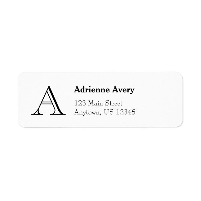 White Simple Plain Monogram Return Address Labels (Front)