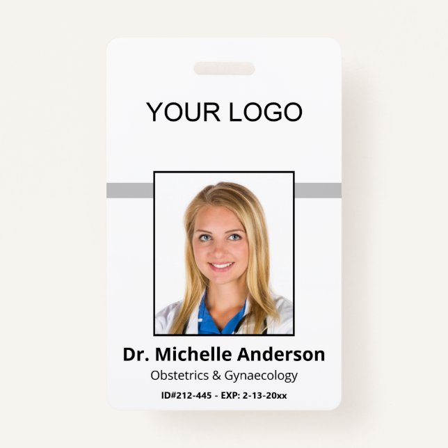 White Simple Professional Employee Custom Photo ID Badge (Front)