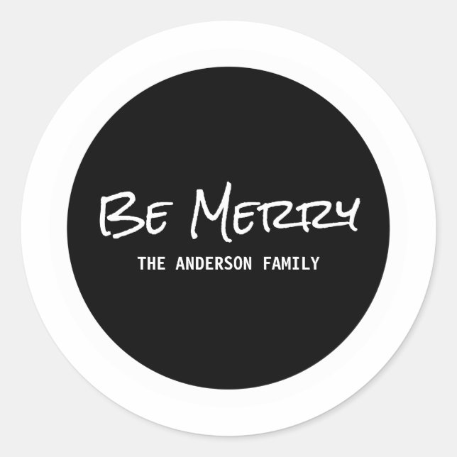 White Simple Script Be Merry Holiday Stickers (Front)
