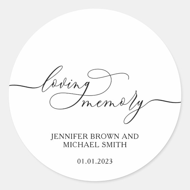 White Simple Signature Loving Memory Classic Round Sticker (Front)