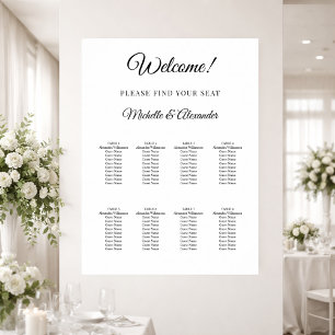 White simple wedding seating chart