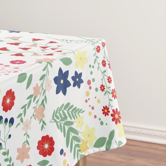 White Simple Wildflower  Pattern  Tablecloth (In Situ)