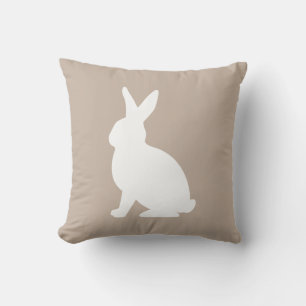 White Sitting Bunny Silhouette On Beige Easter Cushion