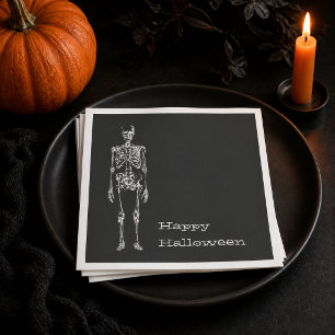 White Skeleton Black Spirit Halloween Party Napkin