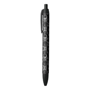 White Skull and Crossbones graphic Pattern Black Ink Pen