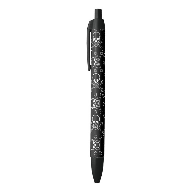 White Skull and Crossbones graphic Pattern Black Ink Pen (Top (Vertical))