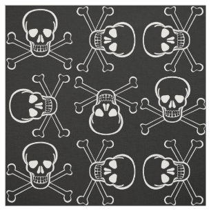 White Skull and Crossbones graphic Pattern Fabric