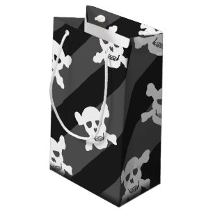 White Skull and Crossbones on Black Stripes Small Gift Bag