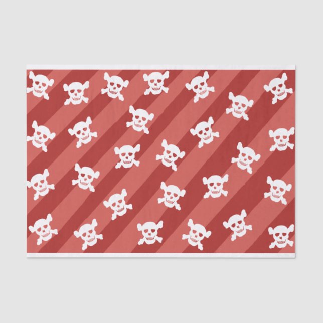 White Skull and Crossbones on Red Stripes Tissue Paper (Front)