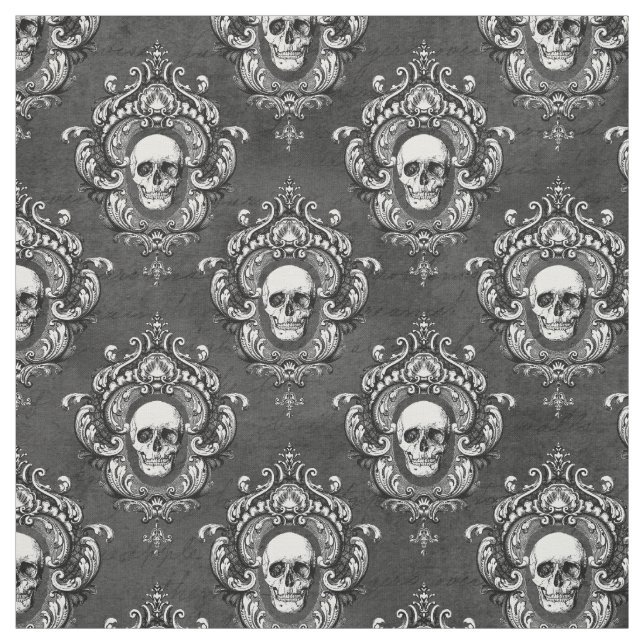White Skull and Grey Gothic Fabric (Swatch)