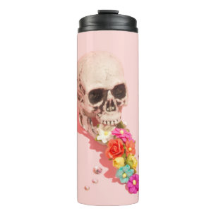 WHITE SKULL CENTERPIECE THERMAL TUMBLER