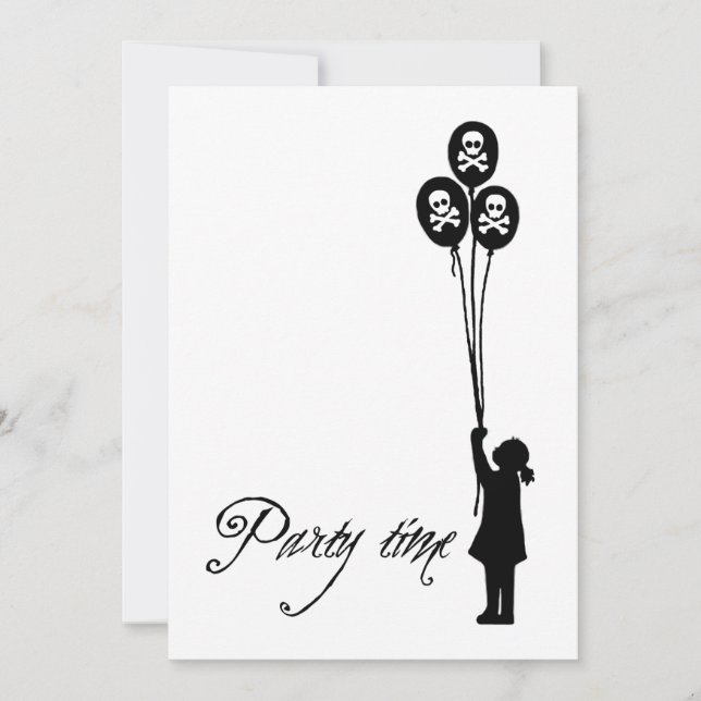 White - Skull & Crossbones Party Time Balloon Girl Invitation (Front)