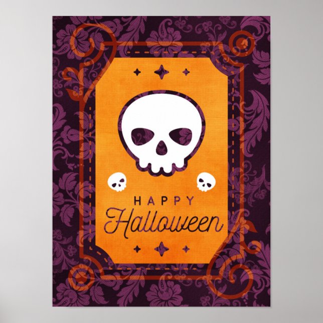 White Skull Happy Halloween Poster (Front)