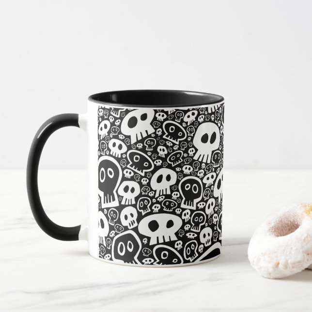 White Skull Pattern Mug (With Donut)
