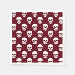 White Skull Pattern On Red Burgundy Halloween Napkin