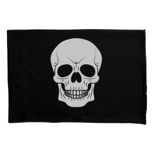 White Skull Silhouette On Black Gothic Pillowcase
