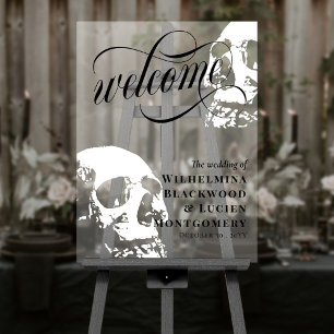 White Skulls Halloween Goth Wedding Welcome Acrylic Sign