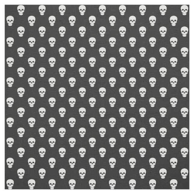 White Skulls on Black Fabric (Swatch)