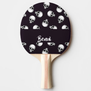 White skulls on purple pattern ping pong paddle