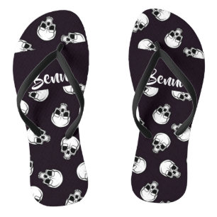 White skulls on purple pattern thongs