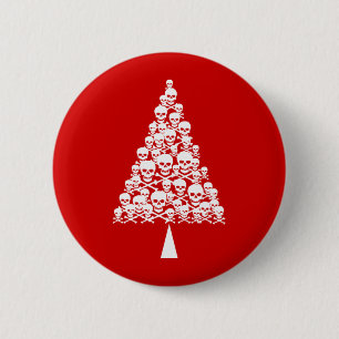 White Skully Xmas Tree 6 Cm Round Badge
