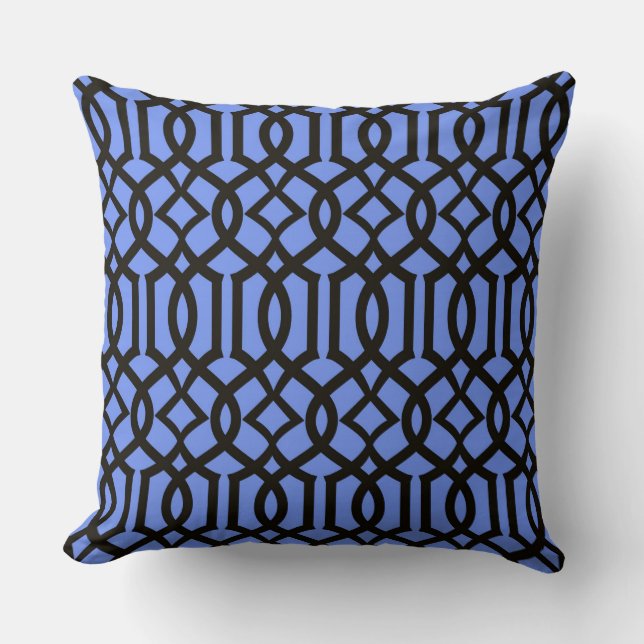 White Sky Blue Moroccan Trellis Decor Pillow (Front)