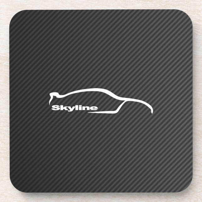 White Skyline GT-R Silhouette with Faux Carbon Coaster (Front)