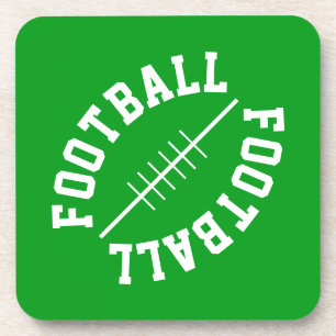 White Slant FOOTBALL Shape Text On Bright Green Coaster