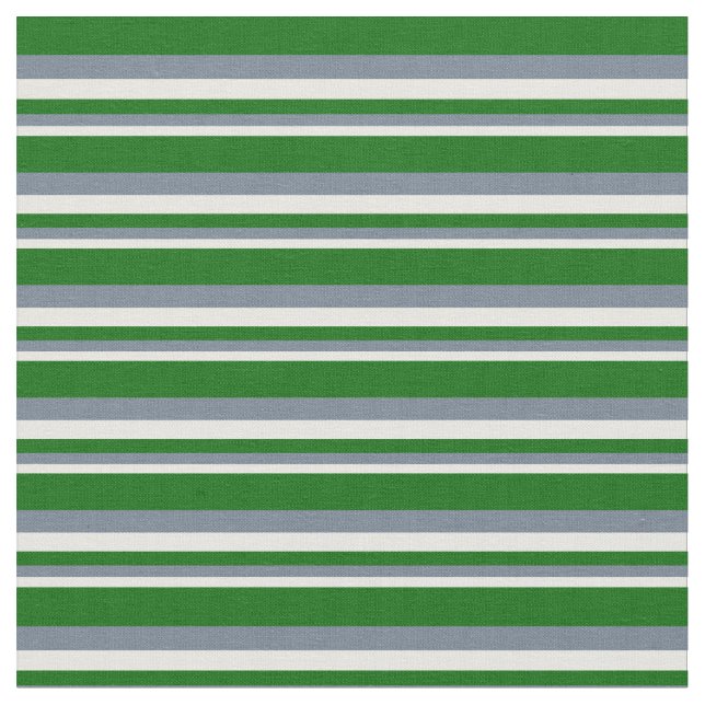White, Slate Grey & Dark Green Stripes Fabric (Close Up)