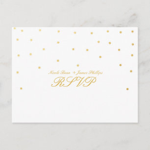 White & Small Gold Confetti RSVP Wedding Postcard