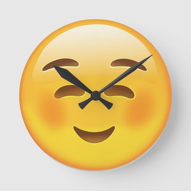 White Smiling Face Emoji Round Clock (Front)