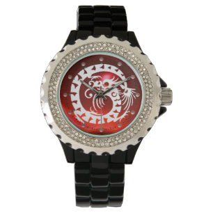 WHITE SNAKE DRAGON Black ,Red Ruby,Pink Gemstones Watch
